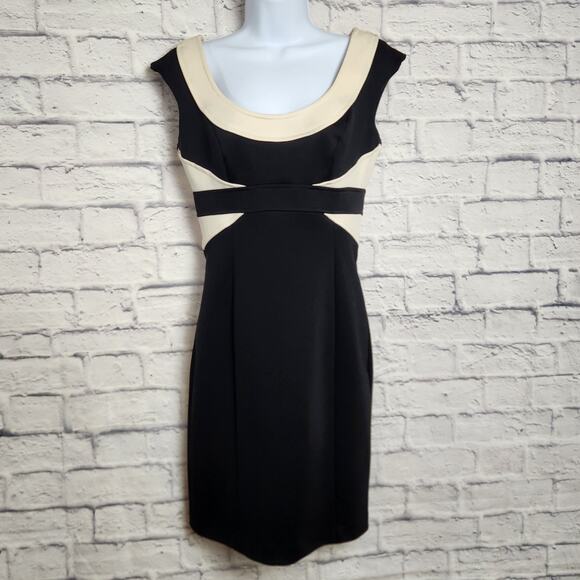 Maggy London Dress Womens Size 6 Black Cream Sheath Cocktail - Picture 1 of 10
